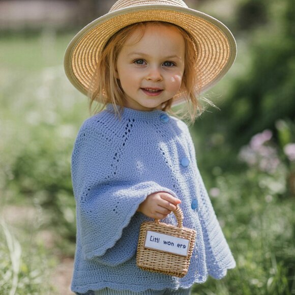 Girl's Cape, Hand-Knitted / Crocheted, w Buttons Vintage Excellent Pink One Size - Picture 1 of 5